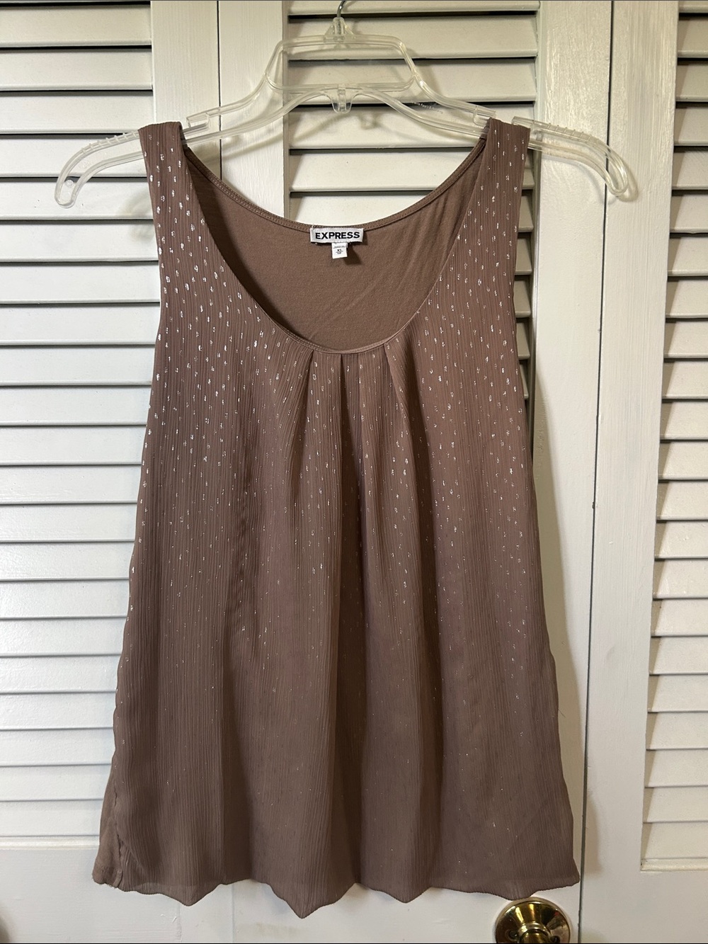 Express Taupe Metallic-Dot Pleated Scoop Neck Camisole
